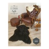 Ottoman Pouffe Hakiki Gerçek Deri Siyah Uzun Tüylü Büyük Boy Yumuşacık Organik Koyun Postu 86x110cm