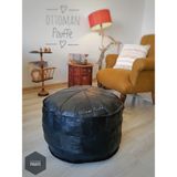 Ottoman Pouffe Hakiki Kuzu Derisi El Yapımı Ayak Dinlendirme Pufu – Dolgulu, 60 × 40 cm, Siyah - 60 x 40 cm