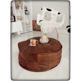 Ottoman Pouffe Hakiki Kuzu Derisi El Yapımı Iskandinav Bohem Puf Bahçe Balkon Bungalov Yer Ayak Uzatma Minderi 60X30CM(DOLGULU) - 60 x 30cm - Taba
