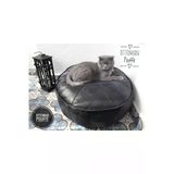 Ottoman Pouffe İskandinav El Yapımı Hakiki Deri Siyah Puf Yer Minderi 60X30cm