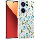 Ottonova Xiaomi Redmi Note 13 Pro 4g Kılıf Çiçek ve Fiyonk Desenli Kamera Yükseltili Nova Premium - Mavi - Yeşil