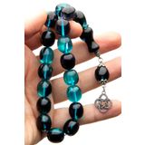 OTTOTESBİH Erkek 14x15mm Maskot Boy Buz Mavisi Siyah Renk Süzmesi Toz Kehribar Tesbih Efe Tesbihi