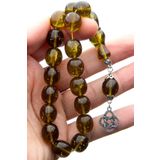 OTTOTESBİH Erkek 14x15mm Maskot Boy Zeytinyağı Rengi Kırçılı Kehribar Efe Tesbihi