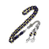 OTTOTESBİH Erkek 7x11mm Harf Püskül Sarı Lacivert Sürmeli Toz Kehribar Tesbih