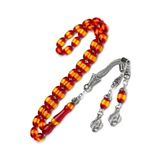 OTTOTESBİH Erkek 7x11mm Sarı Kırmızı Sürmeli Kokulu Toz Kehribar Tesbih