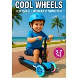 Oturaklı ve Çıkarılabilen Çocuk Scooter-Led Işıklı-3 Tekerlekli - Mavi