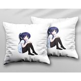 Oturan Anime Kız Karakter Iki Adet Iki Tarafı Baskılı Yıkanabilir Yastık Kırlent Kılıfı - Krem - 43x43