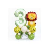 Oturan Aslan Adaçayi Yeşili Rakam Folyolu Yaş Balon Set, 3