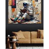 Oturan Astronot Figürü Dekoratif Kanvas - Mdf Ahşap Tablo