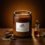Oud Ağacı Kokulu Amber Kavanoz Bitkisel Bazlı El Yapımı Açık Kahverengi Soya Mumu 250GR