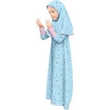 Oulabi Mir Kız Çocuk Namaz Elbisesi Yıldız Desenli Kolu Manşetli - 6 - 7 Yaş - Turkuaz