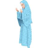 Oulabi Mir Kız Çocuk Namaz Elbisesi Yıldız Desenli Uzun Başörtülü - Turkuaz - 8 - 9 Yaş