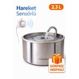 Oumo 2.3L Paslanmaz Çelik Kedi Köpek Su Sebili Hareket Sensörlü Otomatik Su Pınarı Filtreli Sessiz Motor