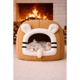 Oumo Bal Kabağı Kedi Evi Peluş Kapalı Kedi Yuvası Sıcak Kışlık Mağara Tipi Yumuşak Kedi Yatağı 45x35