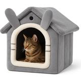 Oumo Kedi Evi Yumuşak Kedi Yatağı | Peluş Derin Uyku Evi, Çıkarılabilir Minderli, Isı Yalıtımlı Kışlık Ev - Gri