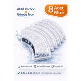 Oumo Kedi Su Sebili Yedek Filtre 8 Adet Aktif Karbon Gümüş İyon Filtre 2.3L 2.5L Uyumlu