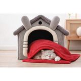 Oumo Klasik Peluş Kedi Evi ve 70X90 cm Peluş Kedi ve Köpek Yorganı Yıkanabilir, Taşınabilir, Yumuşak Evcil Hayvan Battaniyesi - Pembe - kedi evi+battaniye