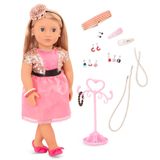 Our Generation Audra – 46 cm küpeli bebek – kahverengi saç ve mavi gözler – takı aksesuarları – taklit oyun – 3 yaşından büyük çocuklar için oyuncak