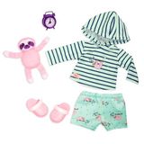Our Generation Sleepy Sloth Bebek Giysileri 46 cm - Sweatshirt, Şort, Terlik ve Peluş Tembel Hayvan Pijama Takımı