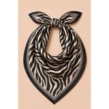 OUS Kadın Zebra Desenli 50x50 cm Saten Fular, Siyah Kenarlı İpeksi Dokulu Kare Boyun Saç ve Çanta Aksesuarı