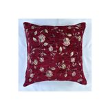 oushak Çiçek Desenli Yastık Kılıfı Çift Taraflı Goblen Kumaş Kapalı Fermuarlı Kırlent 40x40 Bordo-40 x 40