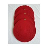 oushak Yuvarlak Amerikan Servis Sofra Altlığı, Masa Dekoru Supla Kırmızı 33cm 4lü Kırmızı-33 x 33