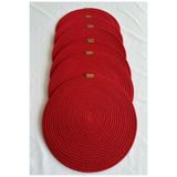 oushak Yuvarlak Amerikan Servis Sofra Altlığı, Masa Dekoru Supla Kırmızı 33cm 6lı Kırmızı-33 x 33