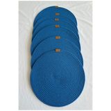 oushak Yuvarlak Supla Amerikan Servis Sofra Altlığı, Masa Dekoru Mavi 33cm 6lı Mavi-33 x 33