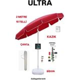 Outdoor 200 Cm Plaj Bahçe Balkon Kamp Kırmızı Şemsiye, Taşıma Çantası, Kazık Ve Bidon Seti