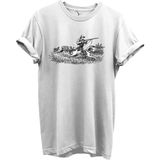Outdoor Avcılık Avcı ve Tazı Köpek Desenli %100 Pamuk Regular Fit Bisiklet Yaka Unisex T-Shirt - Beyaz - XL