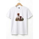 Outdoor Hunting Pointer Köpek Baskılı %100 Pamuk Basic Regular Fit T-Shirt - Beyaz - XL