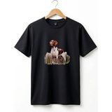 Outdoor Hunting Pointer Köpek Baskılı %100 Pamuk Basic Regular Fit T-Shirt - Siyah