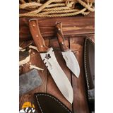 Outdoor Piknik Bıçak 2 Li Set Kamp Bıçağı Çakısı Şef Bıçağı Kılıflı El Yapımı (Ceviz Ağacı Sap)