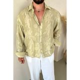 OUTFİT MAN Tril Oversize Kendinden Nakışlı Gömlek Mint