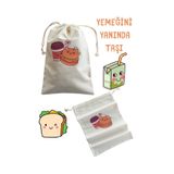 Outlet Çarşım Yemek Sandwich Kesesi Çanta İçi Organizer Ham Bez Kawaii Baskılı Beslenme Ofis Okul Piknik