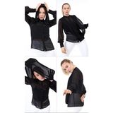 Ouz Fashion Kadın Şal Detay Hakim Yaka Şifon Gömlek - 0-Siyah - 36