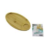 Oval 2 Bölmeli=1+1 Ahşap Bambu Servis Sunum Tepsi - Tahtası Mini Tepsi 25 x 14 x 1.4cm (4604)