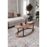 Oval 2 Katlı Ahşap Orta Sehpa Modern Oturma Odası ve Salon İçin Dekoratif Şık Tasarım Kullanışlı Dayanıklı Orta Masa (Ceviz)