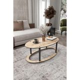 Oval 2 Katlı Ahşap Orta Sehpa Modern Oturma Odası ve Salon İçin Dekoratif Şık Tasarım Kullanışlı Dayanıklı Orta Masa (Meşe)