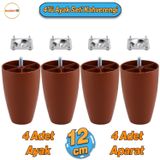 Oval 4 Adet Aparatlı Plastik Ayak 12 Cm Kahverengi Mobilya Sehpa Kanepe Koltuk Ayağı Baza Ayakları
