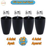 Oval 4 Adet Plastik Ayak 12 Cm Siyah Mobilya Sehpa Kanepe Koltuk Ayağı Baza Ayakları Aparat Dahil