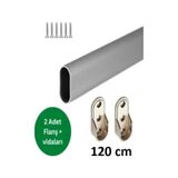 Oval Alüminyum 120 Cm Dolap Içi Askı Borusu 2 Adet Flanş Vidaları - Dolap İçi Düzenleyiciler