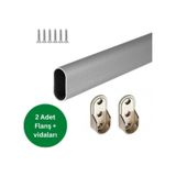Oval Alüminyum 96 Cm Dolap Içi Oval Askı Borusu - 2 Adet Flanş - Montaj Vidaları Mobilya Profilleri
