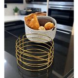 Oval Antrasit Metal Gold Kaplama Ekmeklik Özel Hasır Dokuma Içlik 20 cm Şık Tasarım