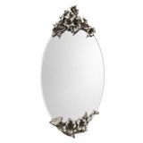 Oval Ayna, Gümüş Rengi, Çiçek Motifli, Shabby Antik Stil, Dekoratif Duvar Aynası, 46x85 cm