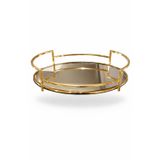 Oval Aynalı Dekoratif Tepsi, Altın Metal Çerçeve, 36x22cm, banyo Organizatörü, Krom Kaplama