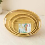 Oval Bambu Ahşap Tepsi Seti 3'Lü (20X29, 26X36, 31X45 Cm)