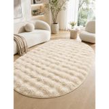 OVAL Bubble Ultra Soft Puffy Kaymaz Taban Peluş Tavşan Tüyü Halı Bej BEJ