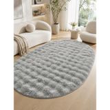 OVAL Bubble Ultra Soft Puffy Kaymaz Taban Peluş Tavşan Tüyü Halı Gri GRİ