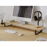 OVAL Doğal Ahşap Monitör Yükseltici Monitor Altlığı Monitör Sehpası Monitör Standı - Bej - Siyah Ayak